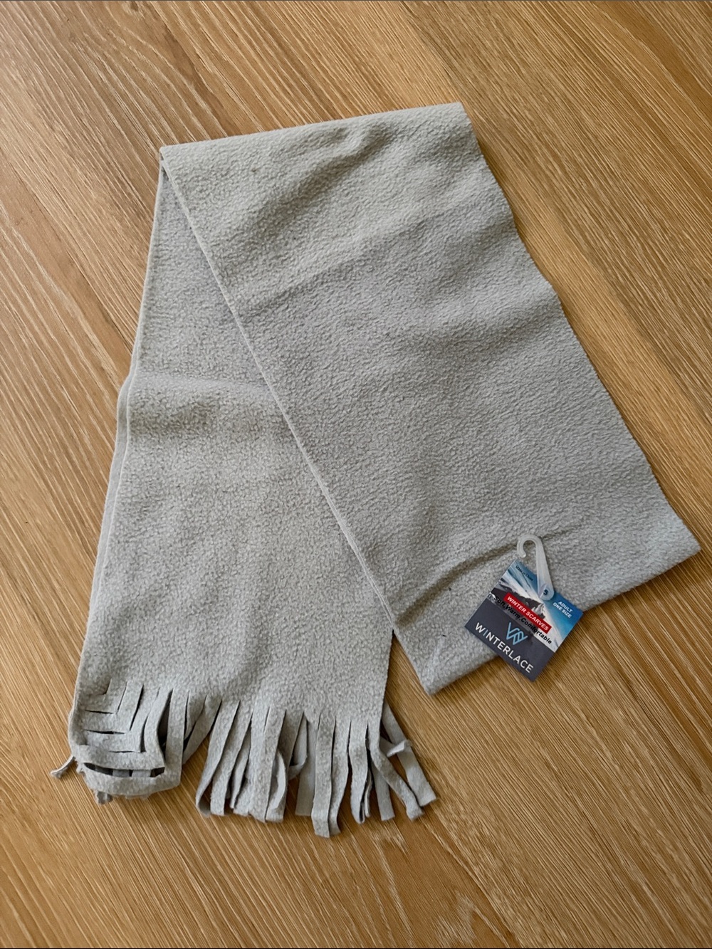 Women’s Light Gray Fleece Scarf with Fringe